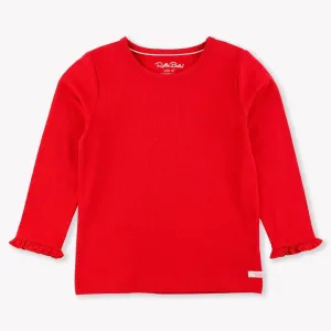 Red Knit Long Sleeve Ruffle Layering Tee