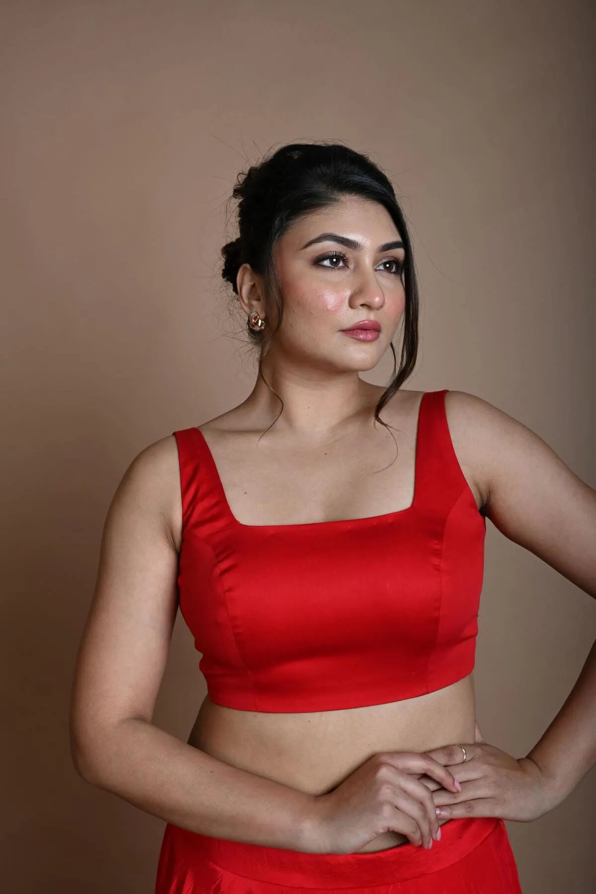 Red Sleeveless Blouse in Cotton with Square Neckline