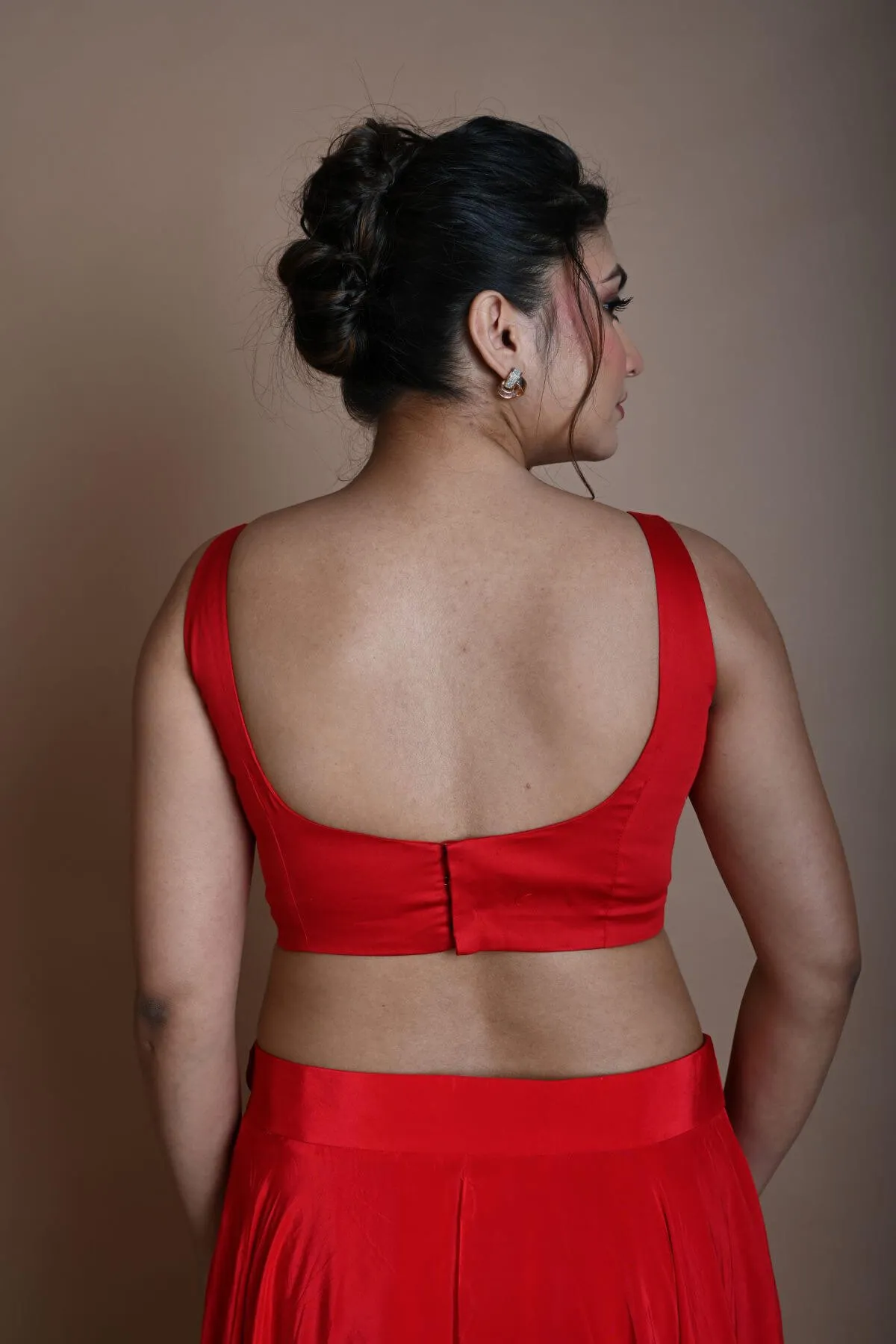 Red Sleeveless Blouse in Cotton with Square Neckline