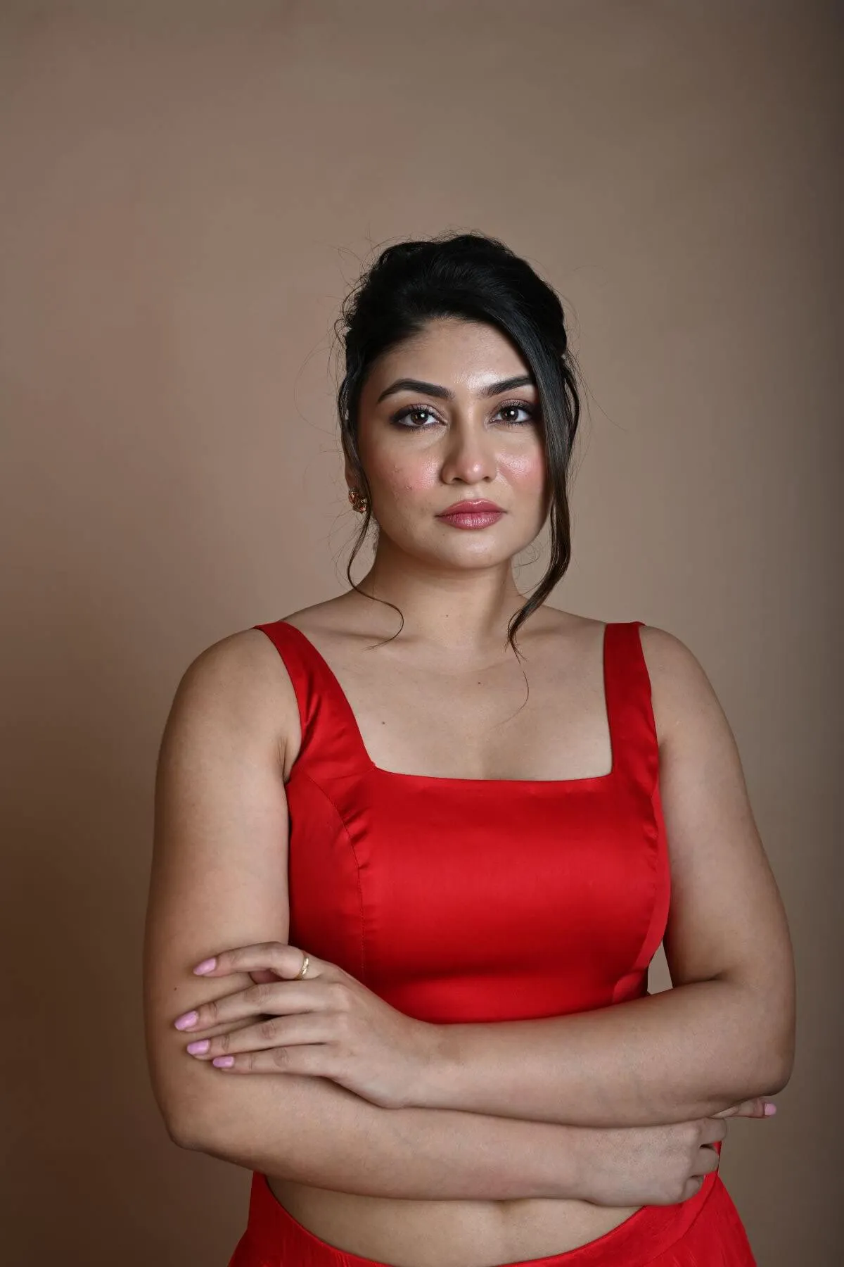 Red Sleeveless Blouse in Cotton with Square Neckline
