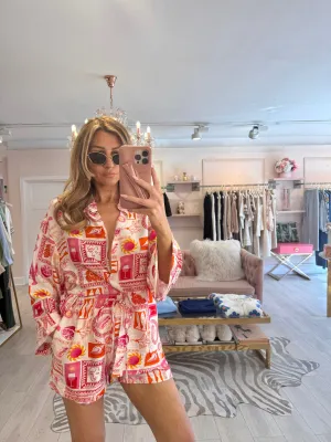 RHODES PRINTED SHORTS SET PINK