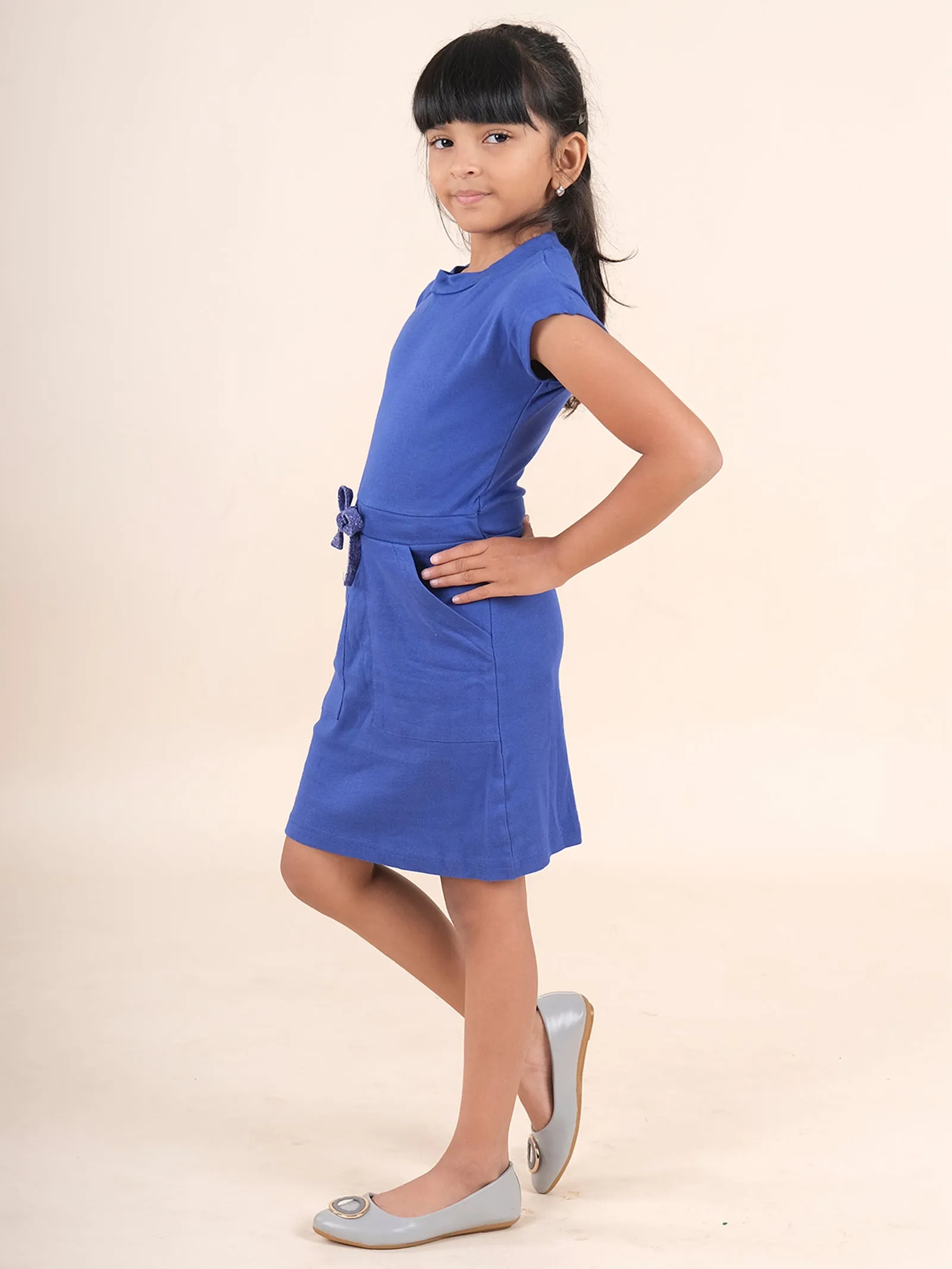 Rib Knit Short Sleeves A Line Dress