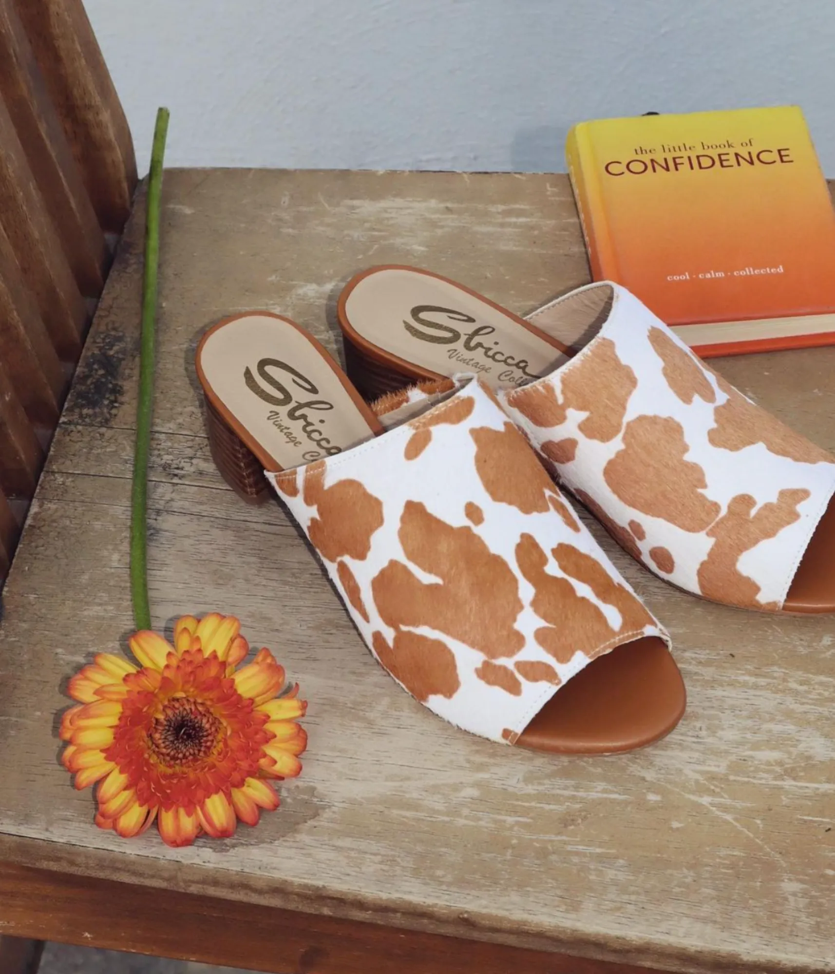 Richwood Peeptoe Tan and White Cowhide Slide (Online Exclusive)