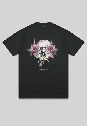 ROSES SKULL T-SHIRT WASHED BLACK