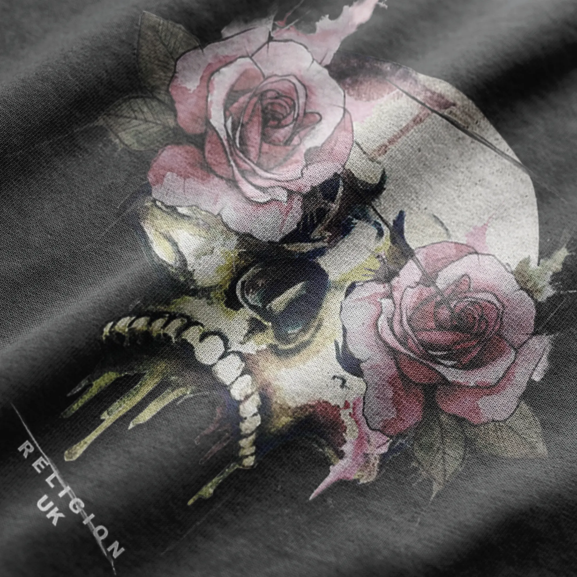 ROSES SKULL T-SHIRT WASHED BLACK