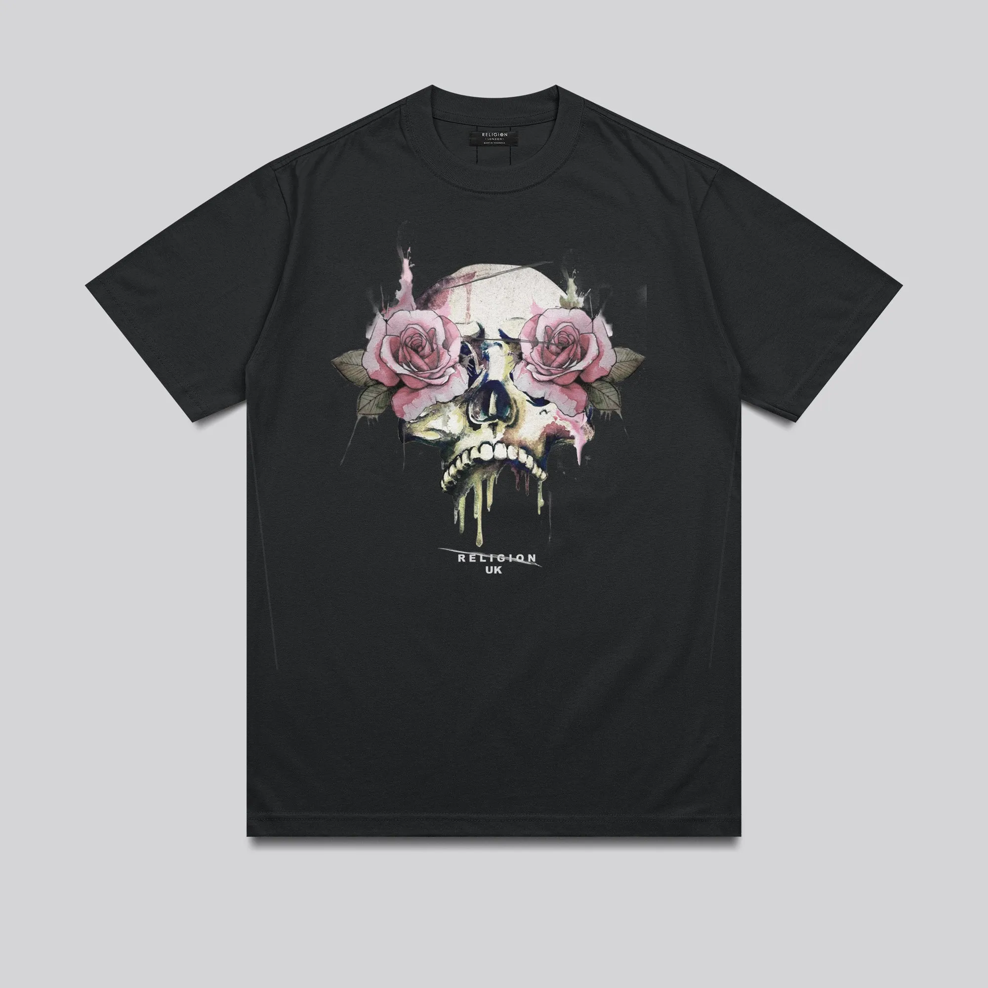 ROSES SKULL T-SHIRT WASHED BLACK