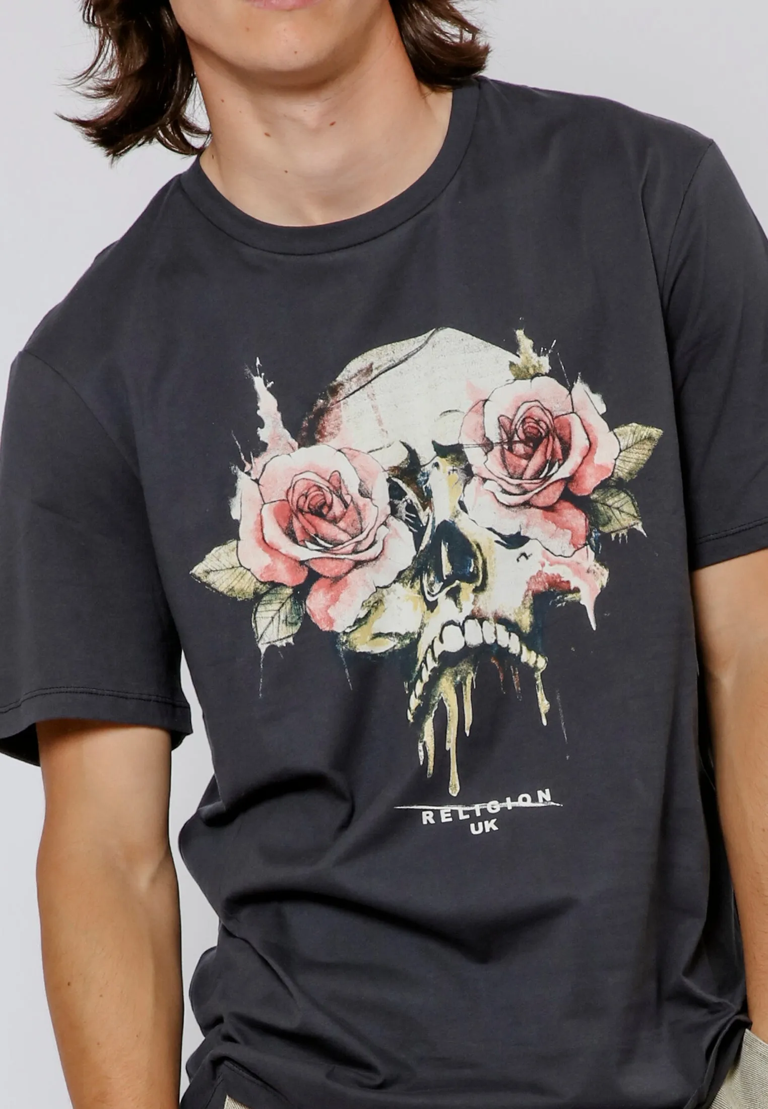 ROSES SKULL T-SHIRT WASHED BLACK