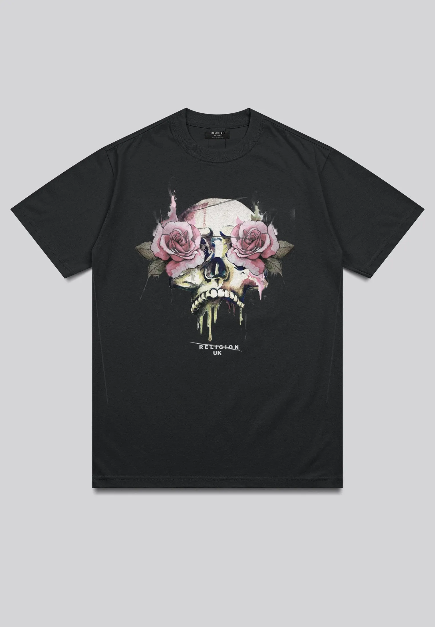 ROSES SKULL T-SHIRT WASHED BLACK