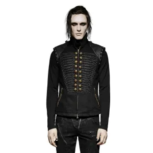 Rugged Denim Military Waistcoat with Ornate Button Detail