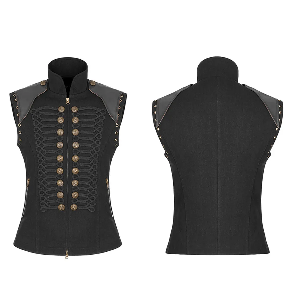 Rugged Denim Military Waistcoat with Ornate Button Detail