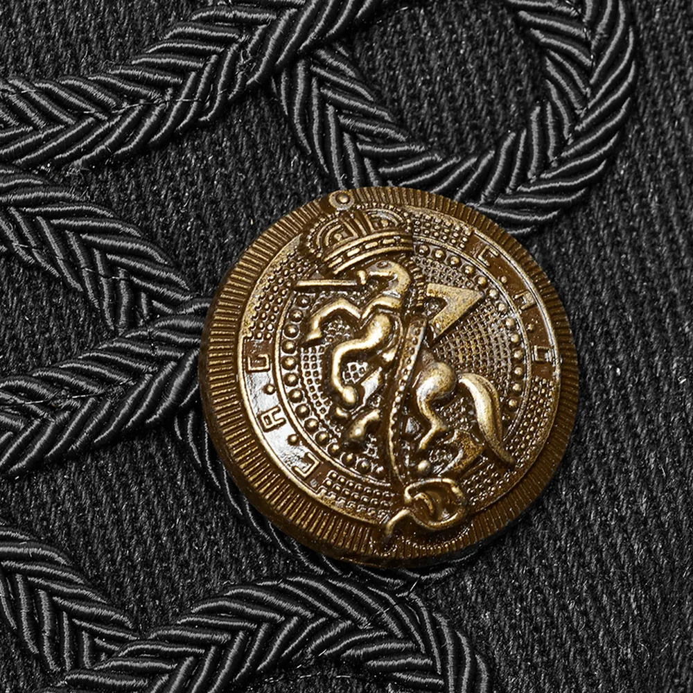 Rugged Denim Military Waistcoat with Ornate Button Detail