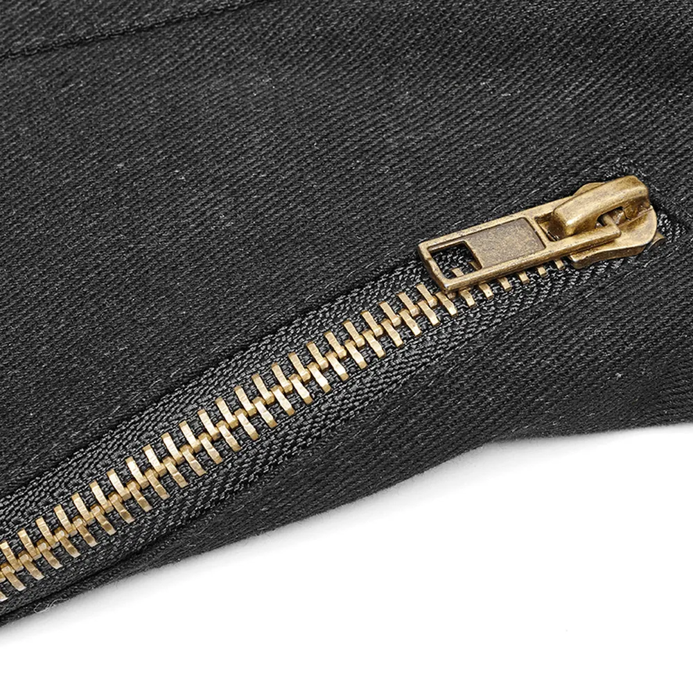 Rugged Denim Military Waistcoat with Ornate Button Detail