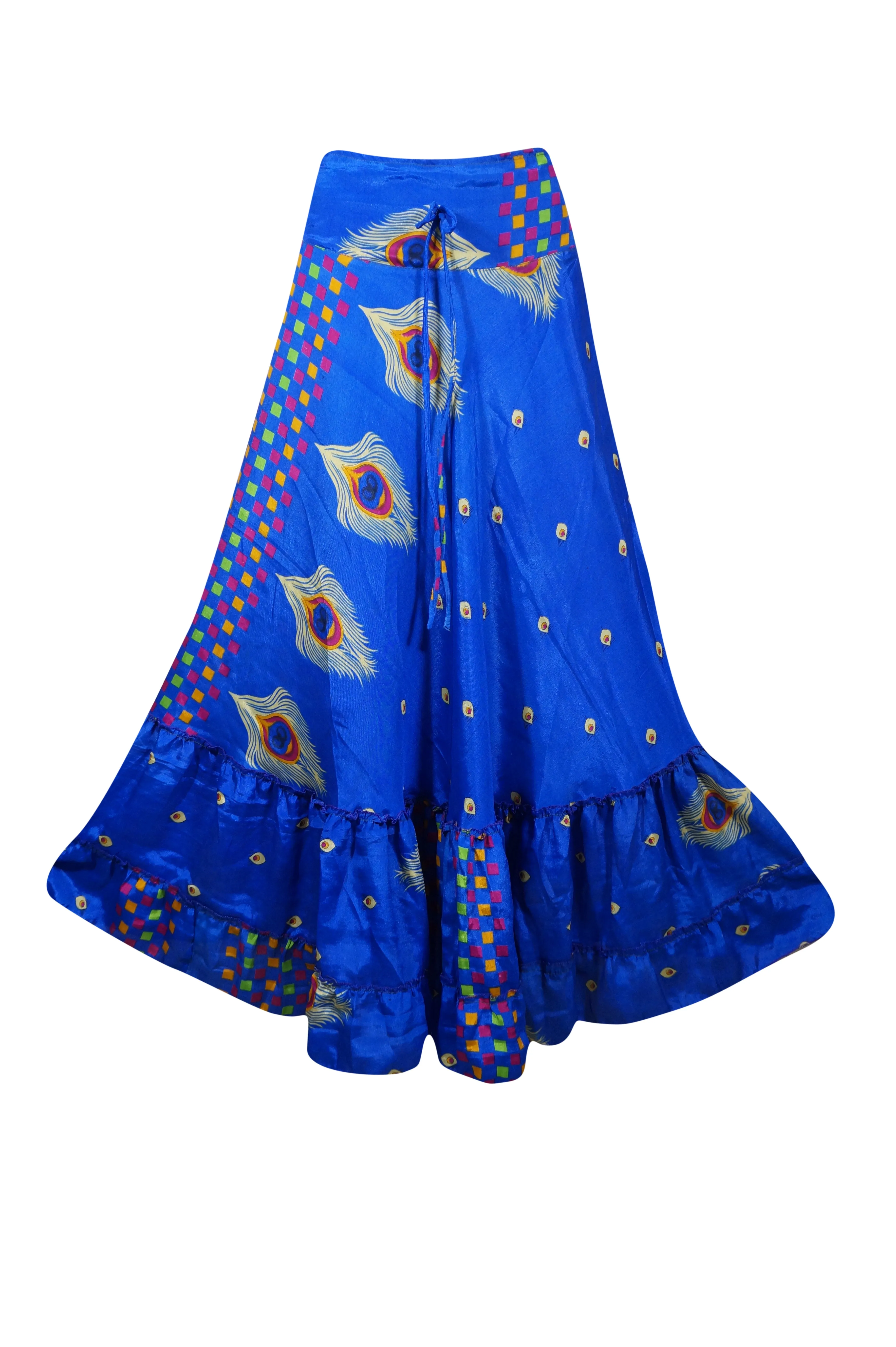 Sapphire Blue Flowy Long Skirts for Women Floral Beach Maxi Skirt ML