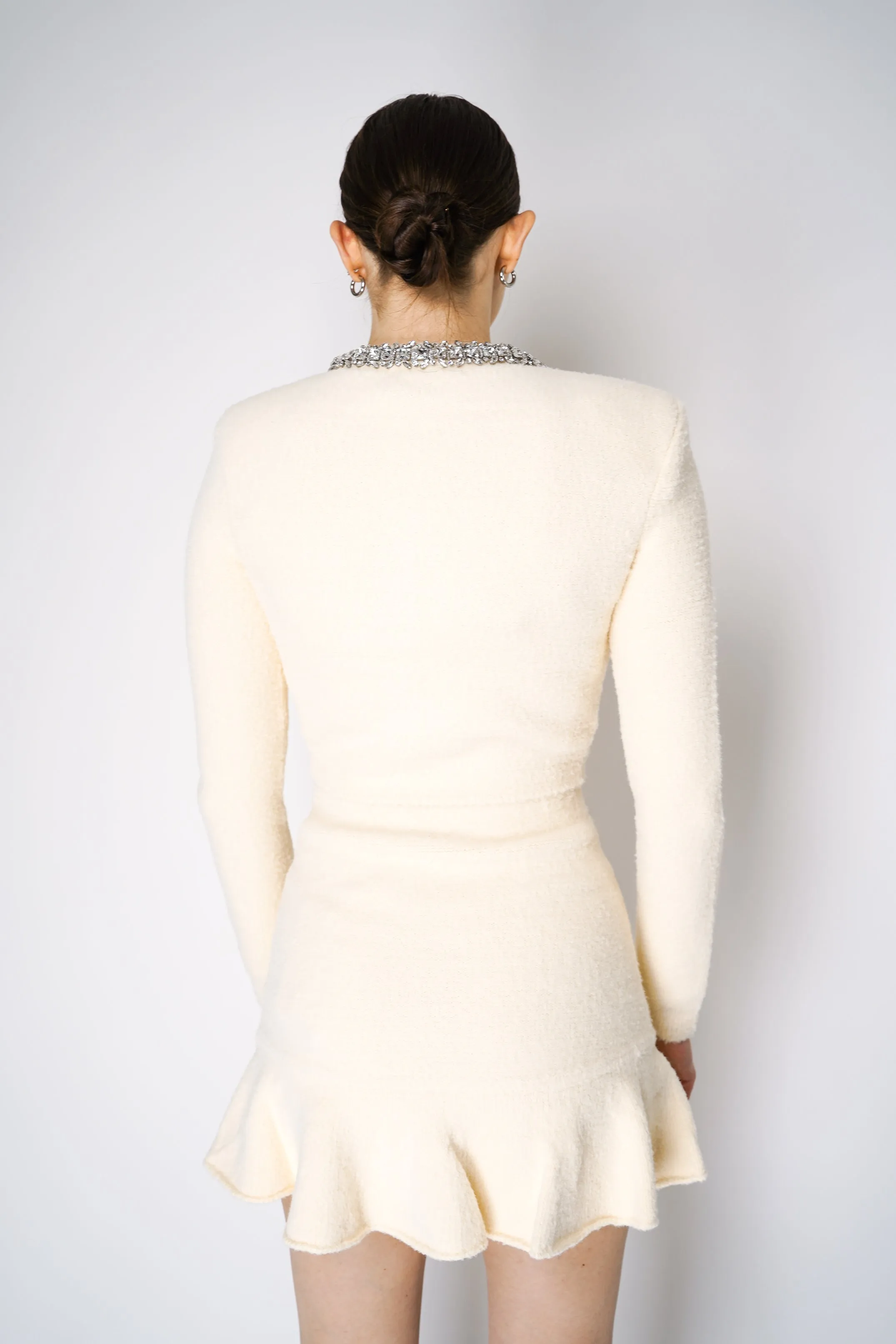 Self-Portrait Soft Knit Embellished Cardigan in Cream