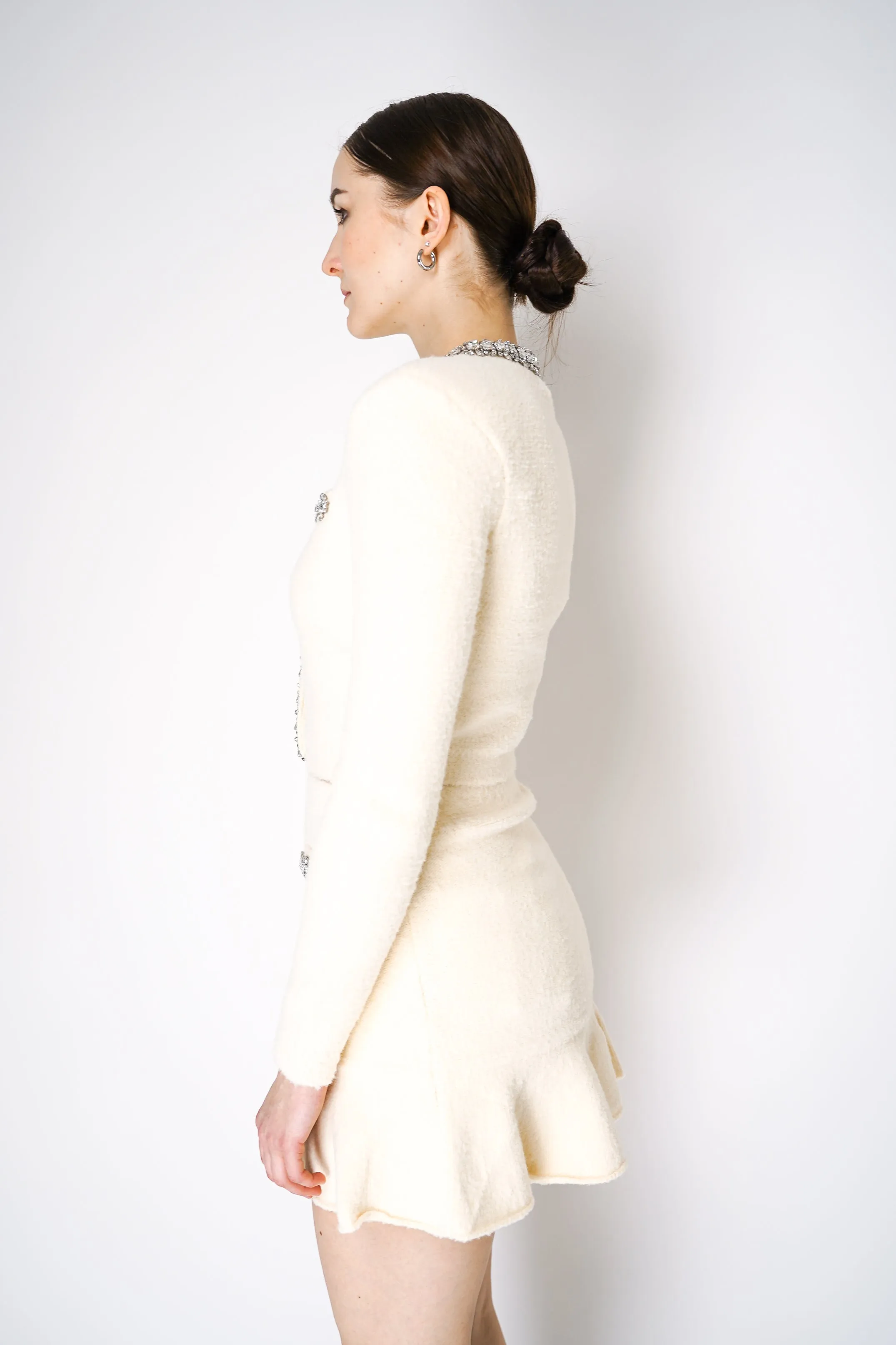 Self-Portrait Soft Knit Embellished Cardigan in Cream