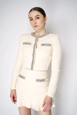 Self-Portrait Soft Knit Embellished Cardigan in Cream