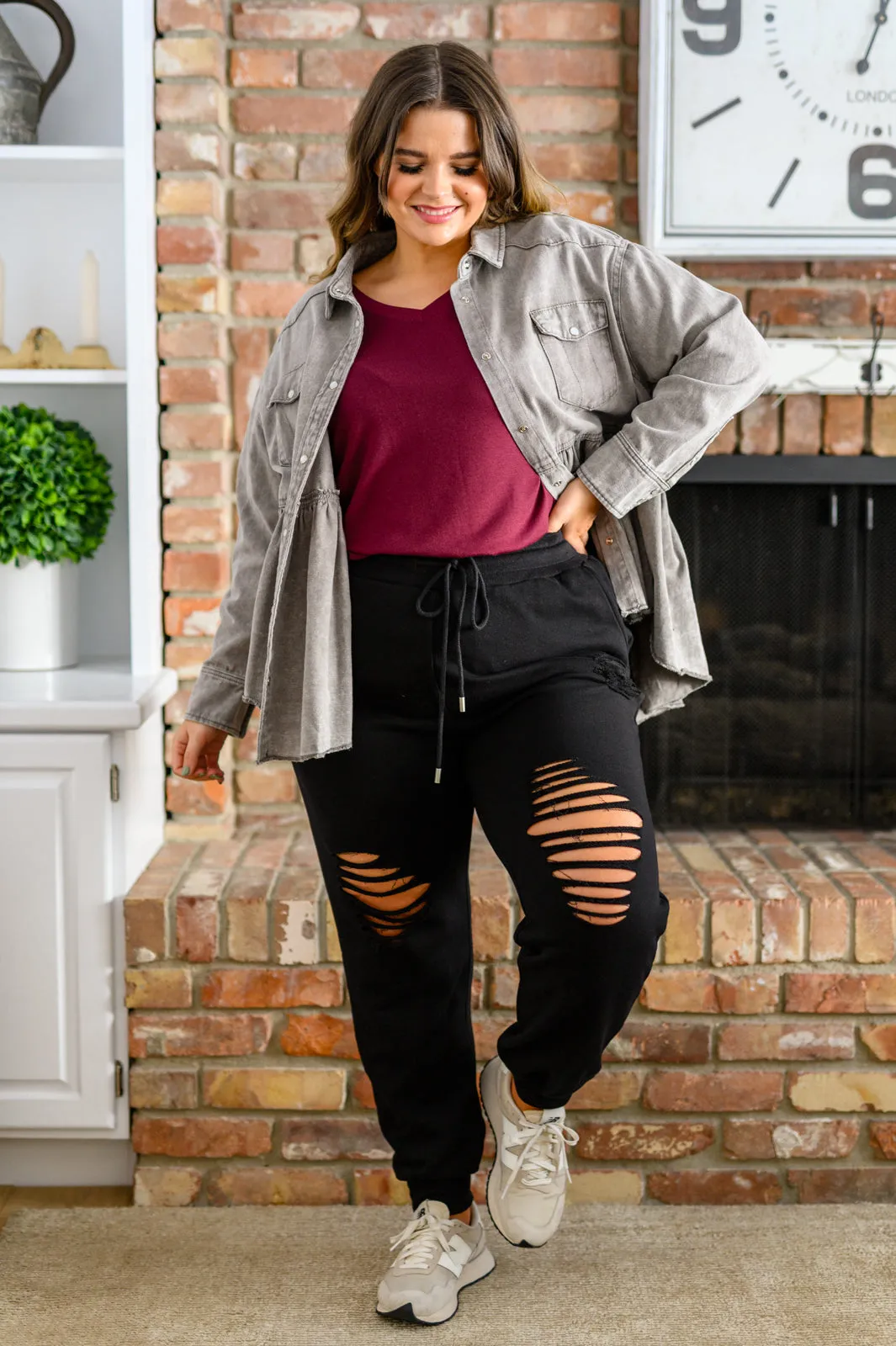 She Got Skills Distressed Black Joggers
