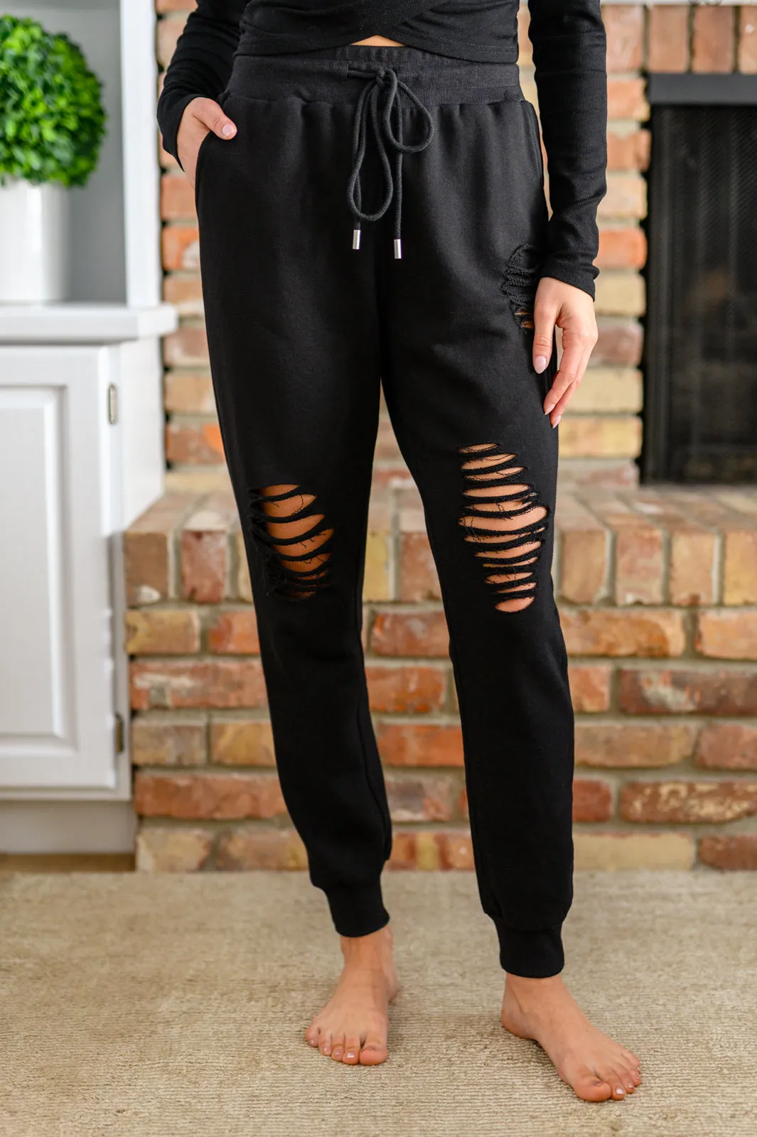 She Got Skills Distressed Black Joggers