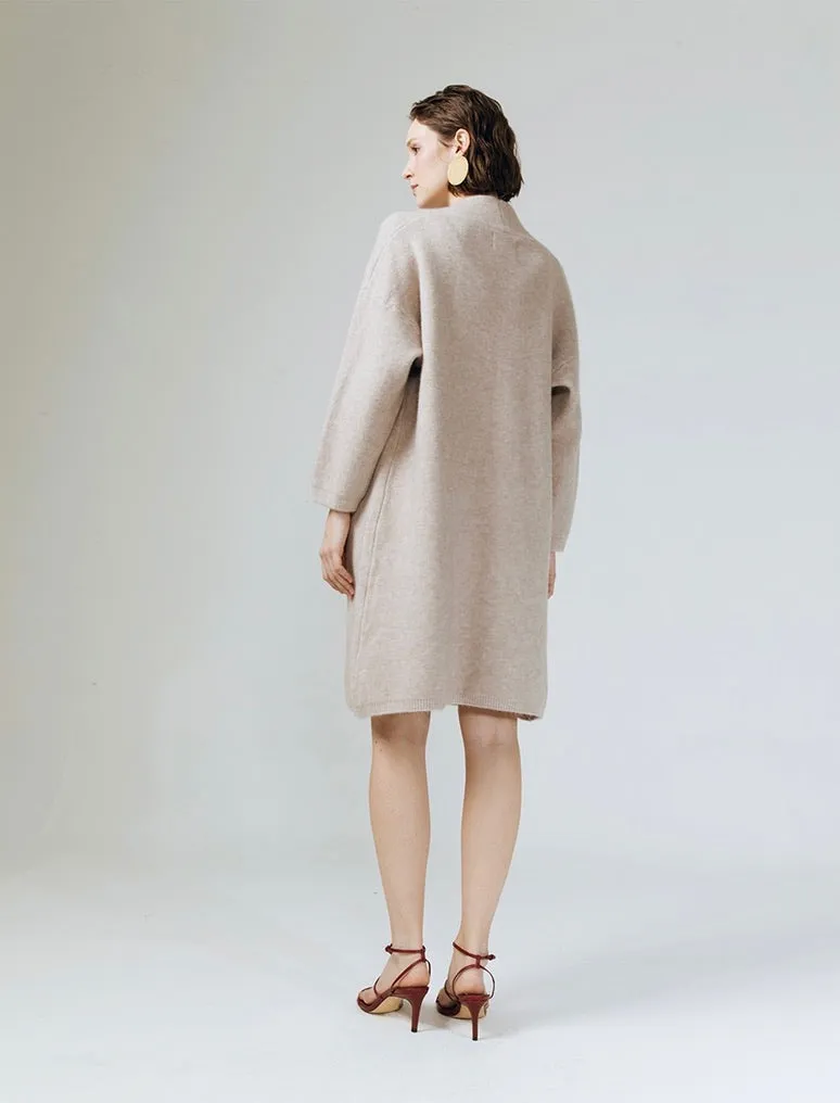 Soft Knit Dress   Cardigan Set in Beige