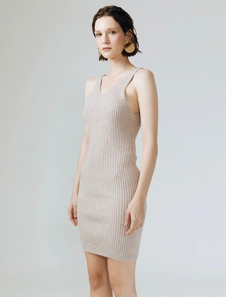 Soft Knit Dress   Cardigan Set in Beige