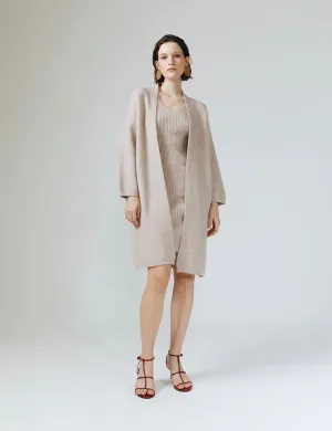 Soft Knit Dress   Cardigan Set in Beige