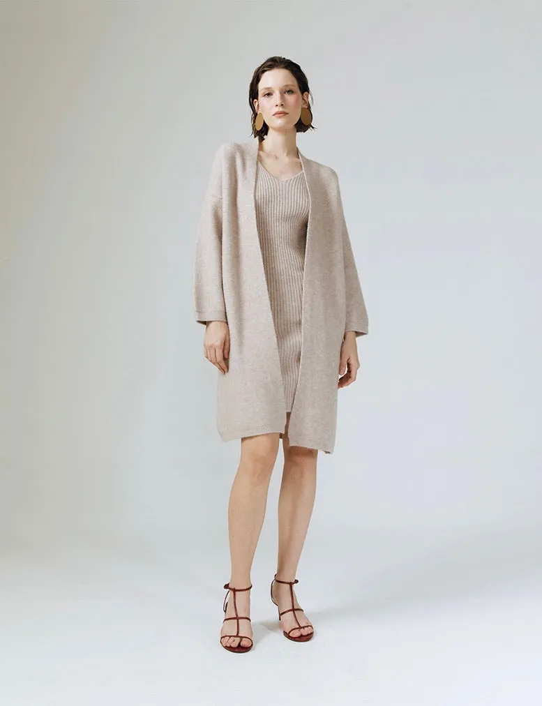 Soft Knit Dress   Cardigan Set in Beige