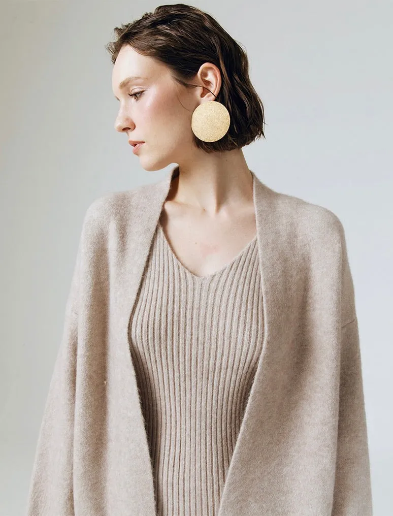 Soft Knit Dress   Cardigan Set in Beige