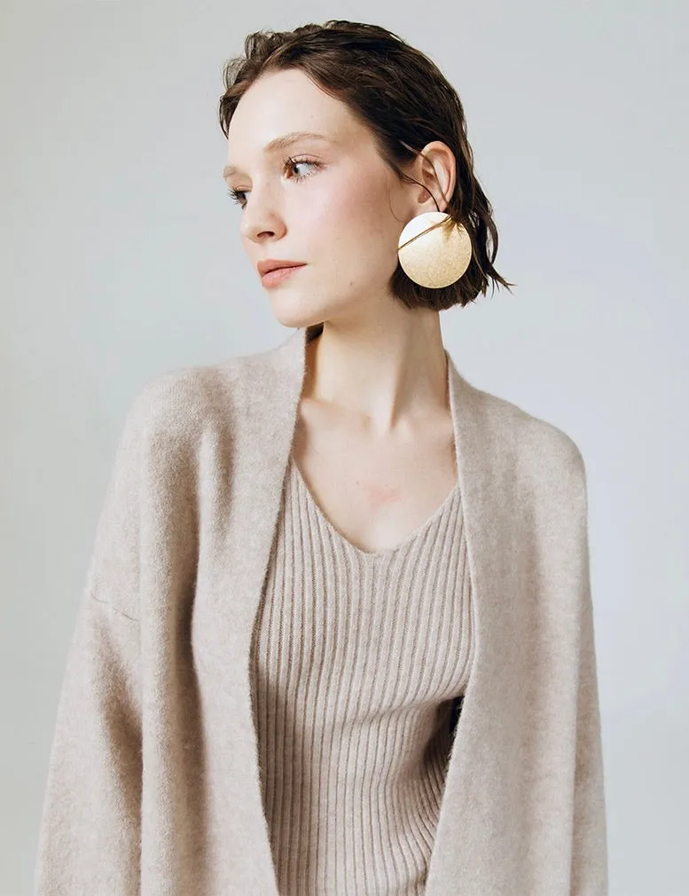 Soft Knit Dress   Cardigan Set in Beige