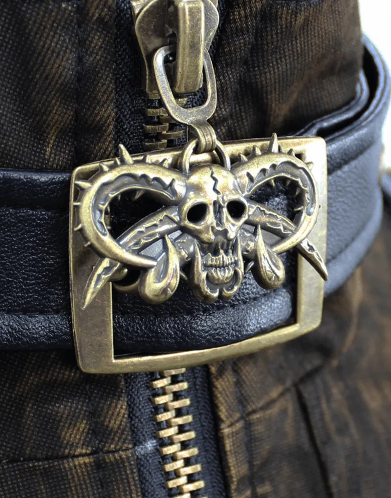 Steampunk Biker Style Zipper Sleeveless Waistcoat / Lace up on Back Waistcoat with Copper Buckles