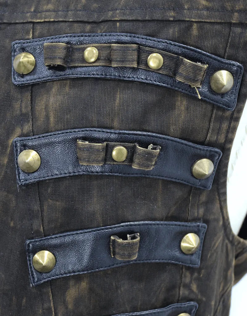 Steampunk Biker Style Zipper Sleeveless Waistcoat / Lace up on Back Waistcoat with Copper Buckles