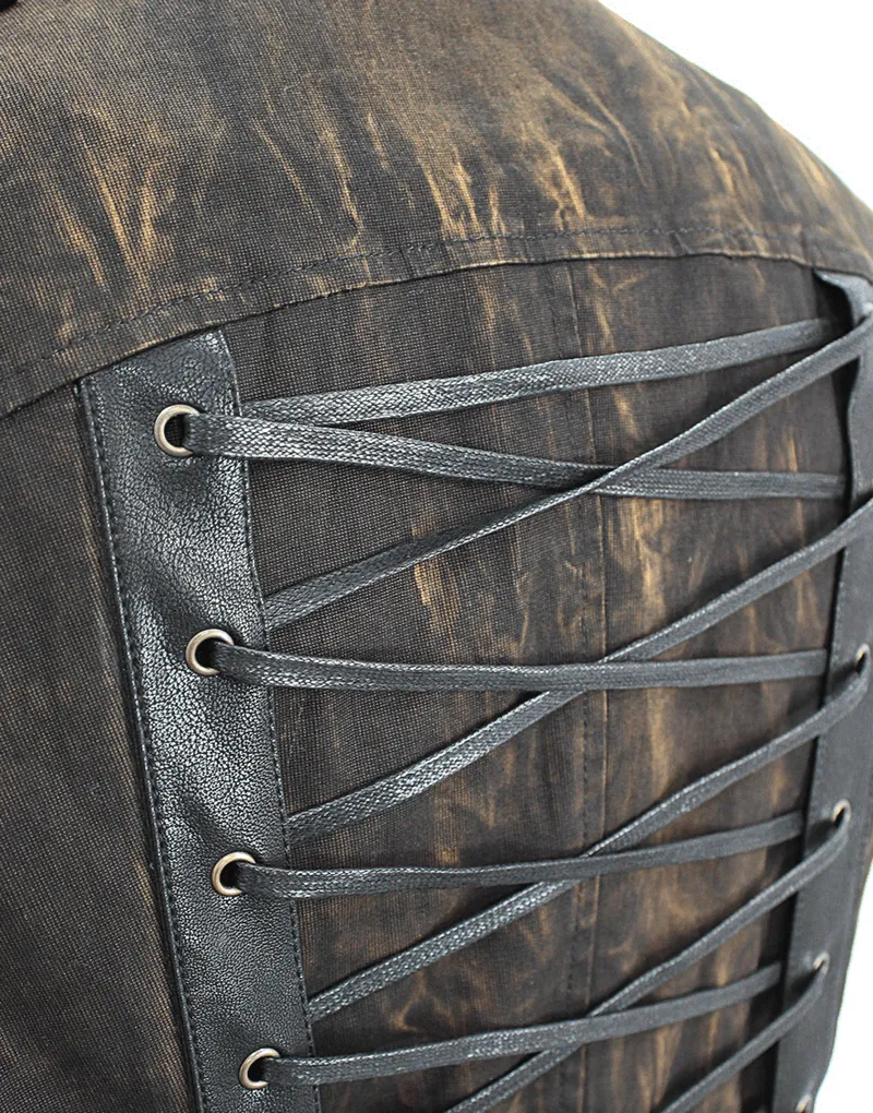 Steampunk Biker Style Zipper Sleeveless Waistcoat / Lace up on Back Waistcoat with Copper Buckles