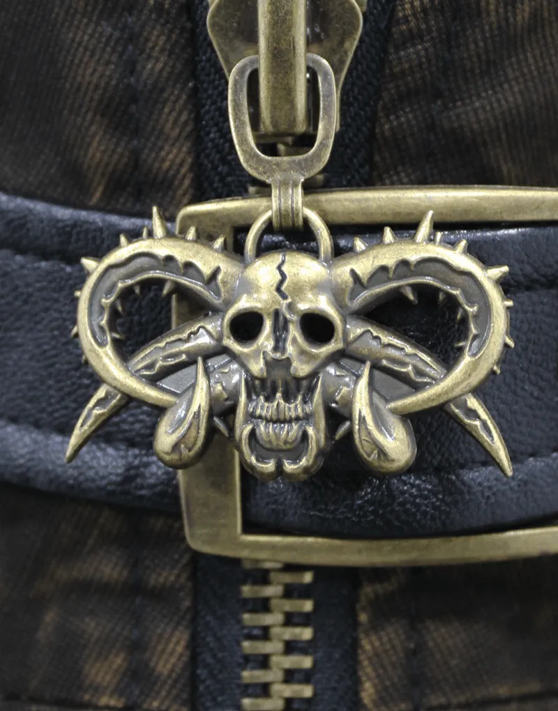 Steampunk Biker Style Zipper Sleeveless Waistcoat / Lace up on Back Waistcoat with Copper Buckles