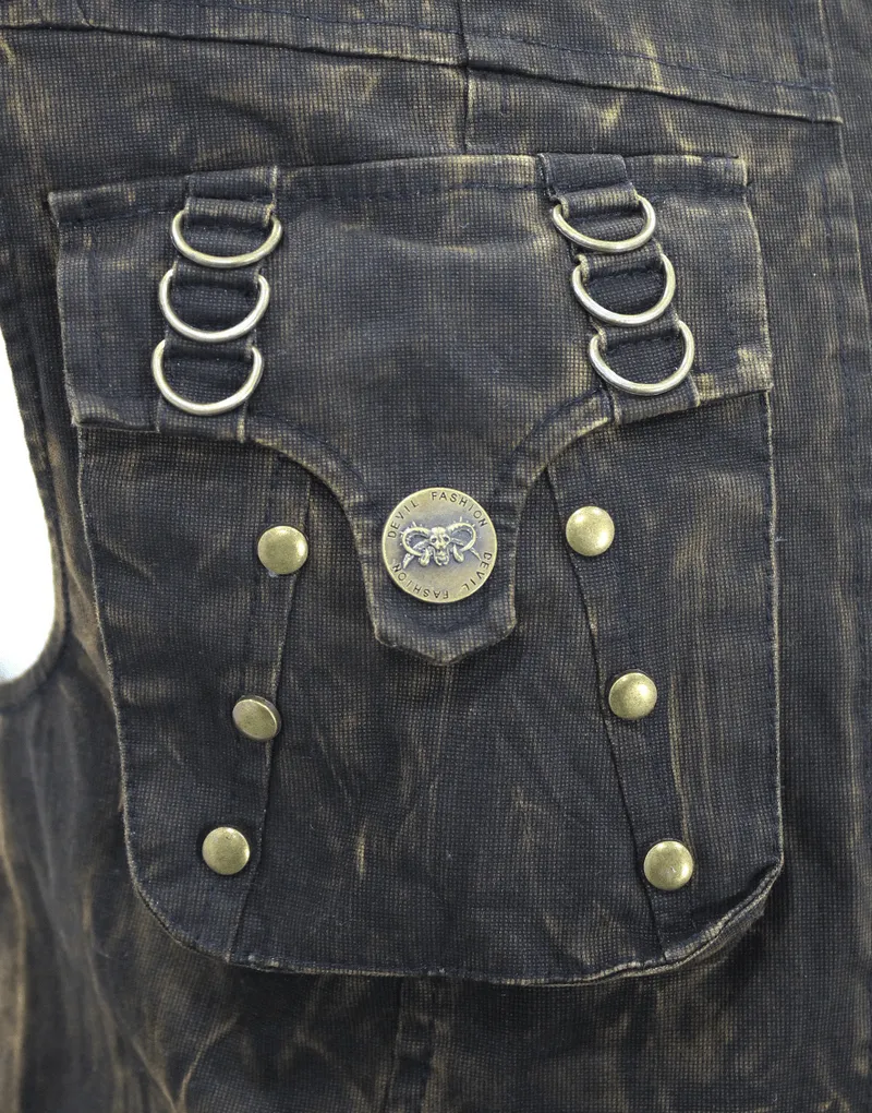 Steampunk Biker Style Zipper Sleeveless Waistcoat / Lace up on Back Waistcoat with Copper Buckles