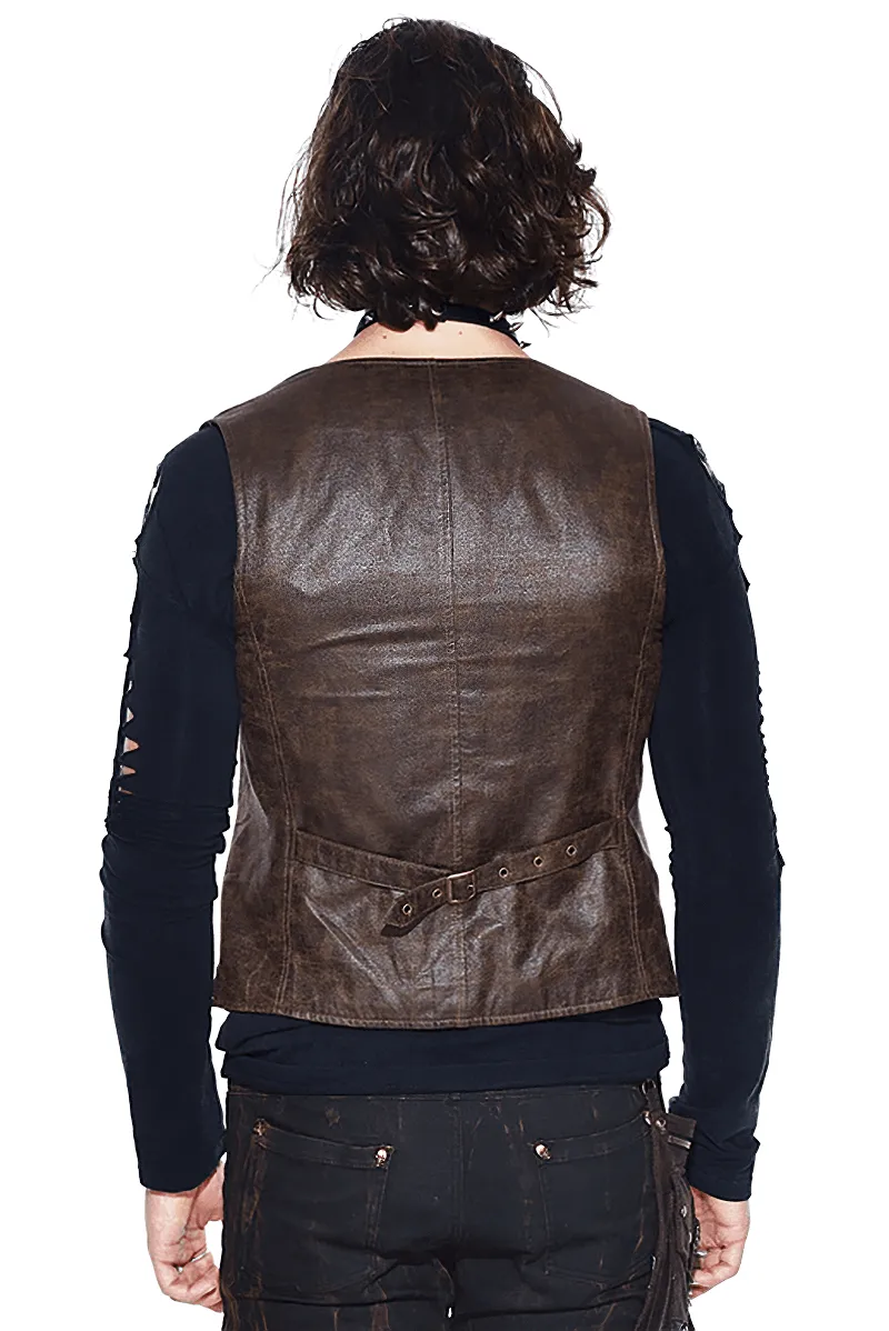 Steampunk Brown Waistcoat with Metal Busk Closure / Male Vintage Striped Vest with Buckles