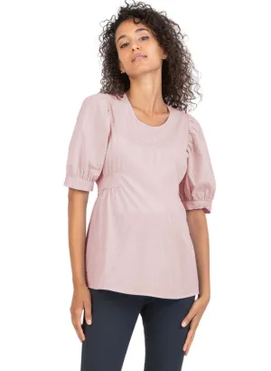 Striped Maternity Blousewith Balloon Sleeve - Pink