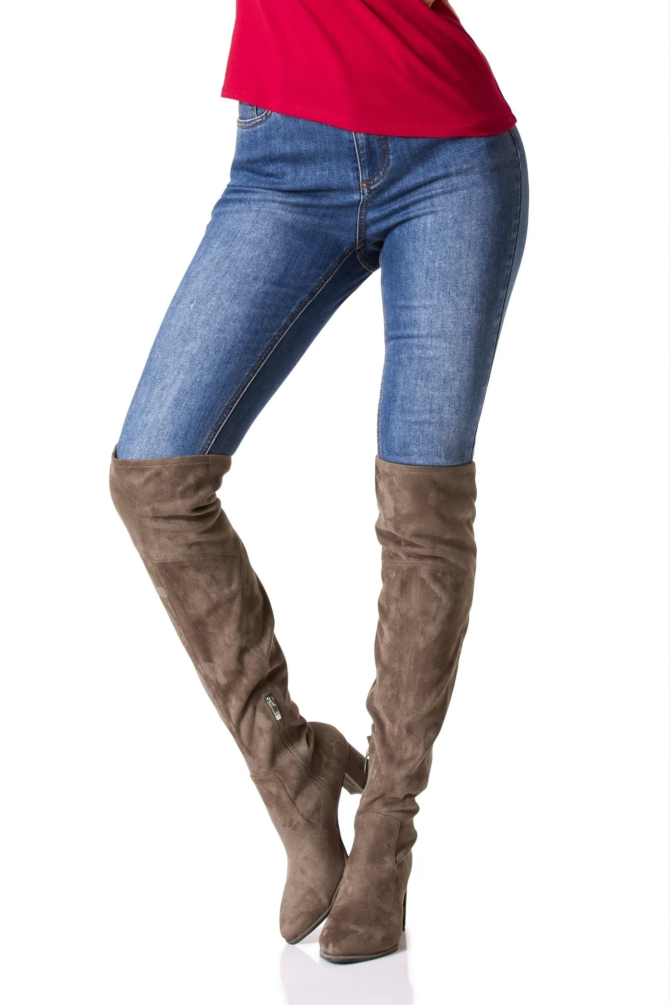 Suede Over The Knee Boot Taupe
