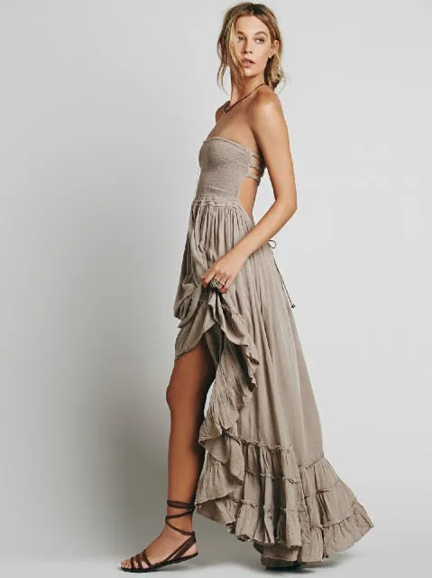 Summer Leisure sexy backless sleeveless maxi cotton dresses Vacation Maxi Sundress