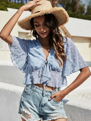 Swiss Dot Tied Crop Blouse