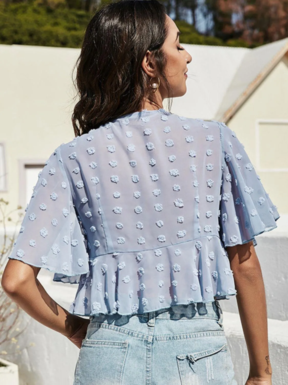 Swiss Dot Tied Crop Blouse