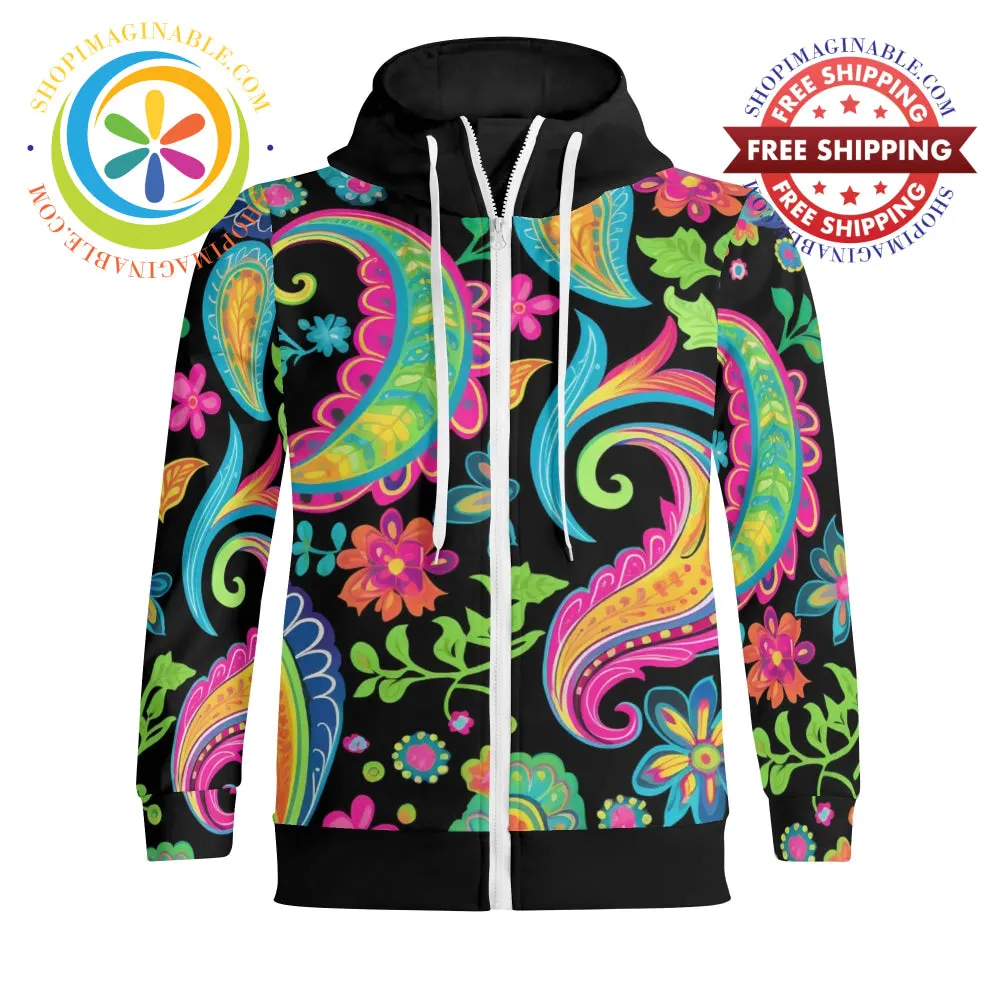 The Boldest Paisley Full Zip Turtleneck Hoodie Streetwear
