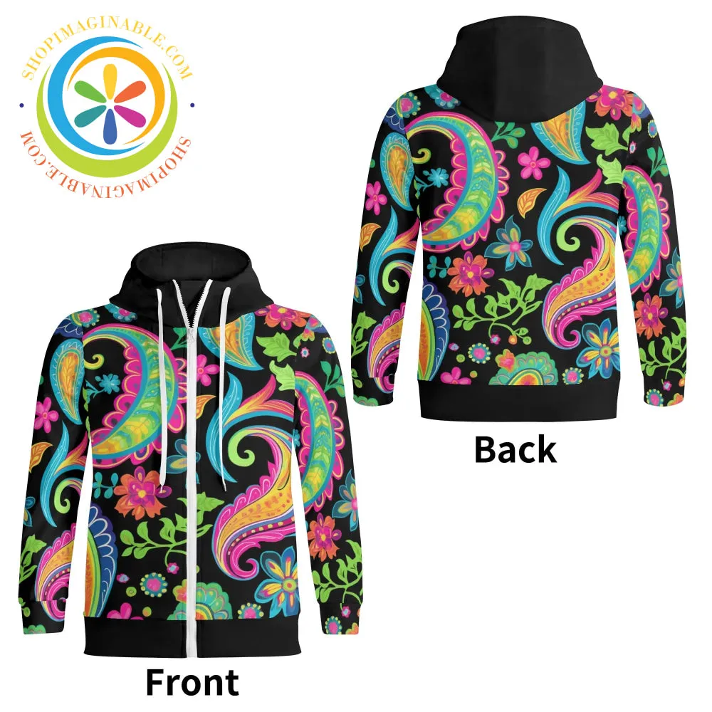 The Boldest Paisley Full Zip Turtleneck Hoodie Streetwear