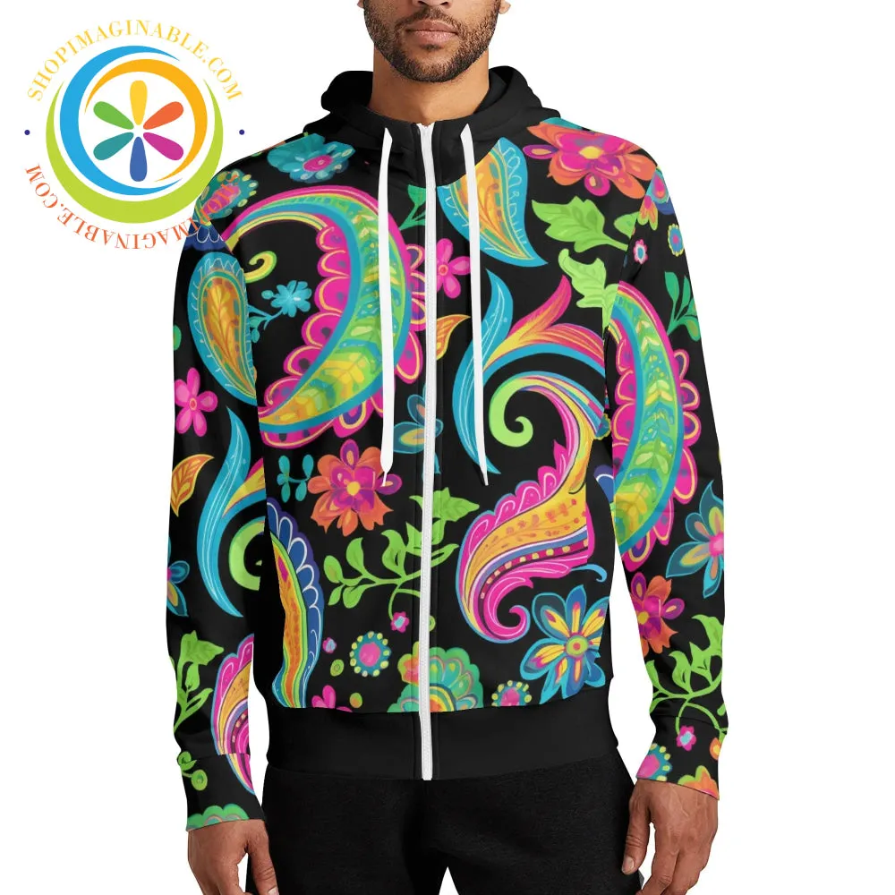 The Boldest Paisley Full Zip Turtleneck Hoodie Streetwear