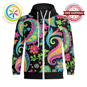 The Boldest Paisley Full Zip Turtleneck Hoodie Streetwear