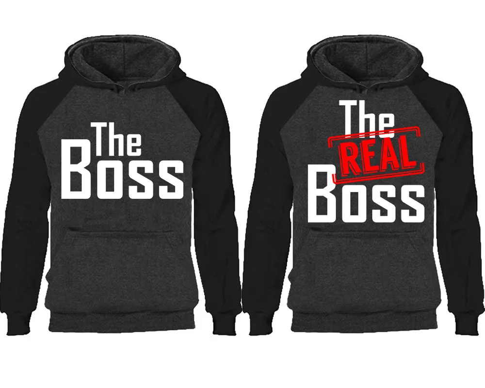 The Boss & The Real Boss Couple Matching Raglan Hoodies – Comfortable Unisex Pullover | Sold Separately in Sizes & Colors