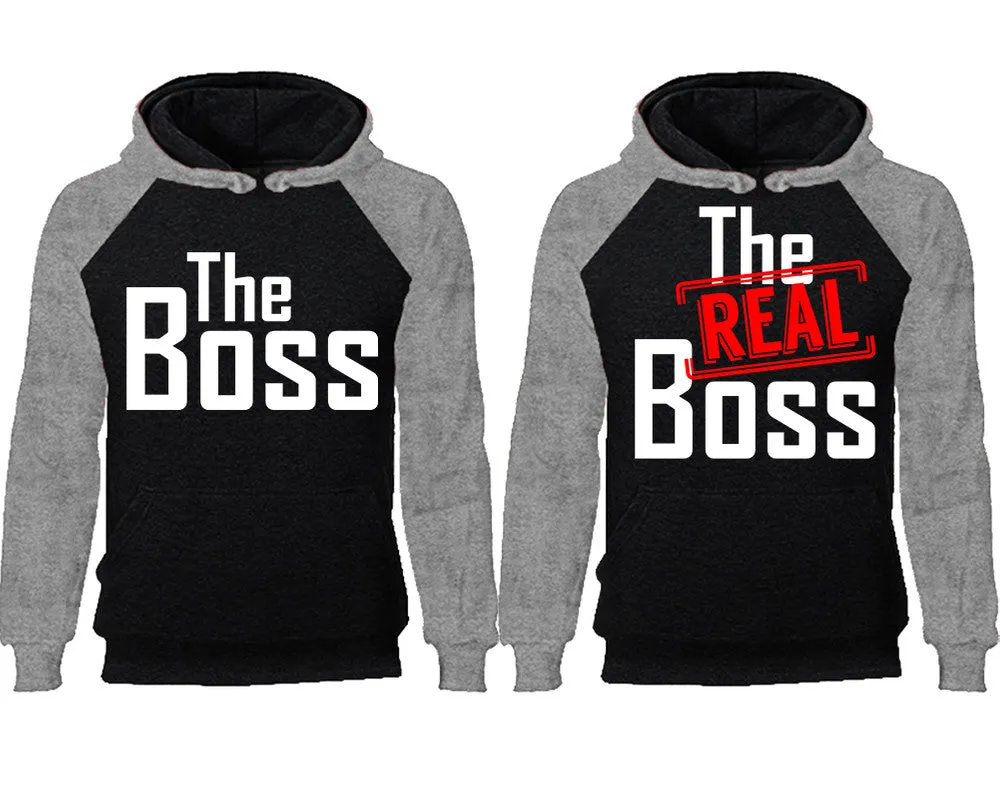 The Boss & The Real Boss Couple Matching Raglan Hoodies – Comfortable Unisex Pullover | Sold Separately in Sizes & Colors