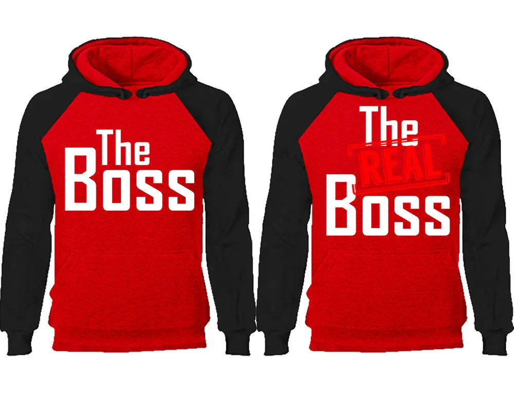 The Boss & The Real Boss Couple Matching Raglan Hoodies – Comfortable Unisex Pullover | Sold Separately in Sizes & Colors
