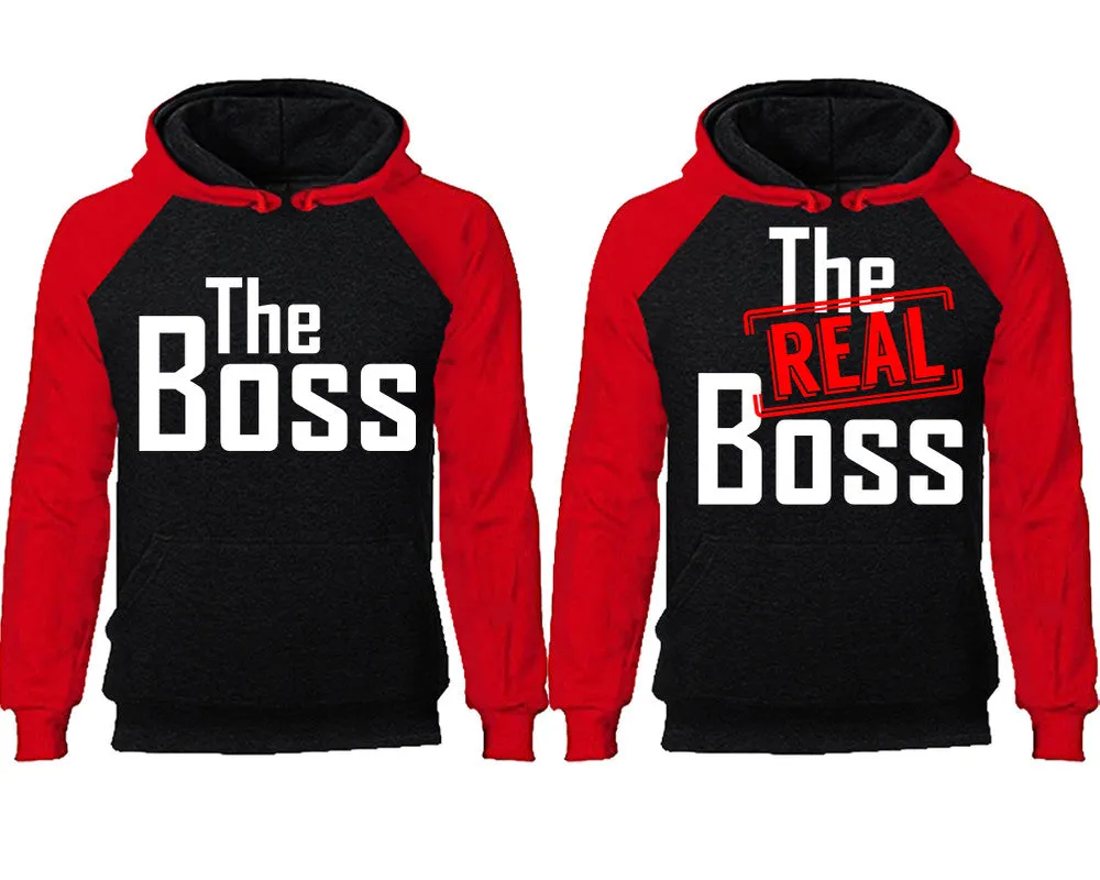The Boss & The Real Boss Couple Matching Raglan Hoodies – Comfortable Unisex Pullover | Sold Separately in Sizes & Colors