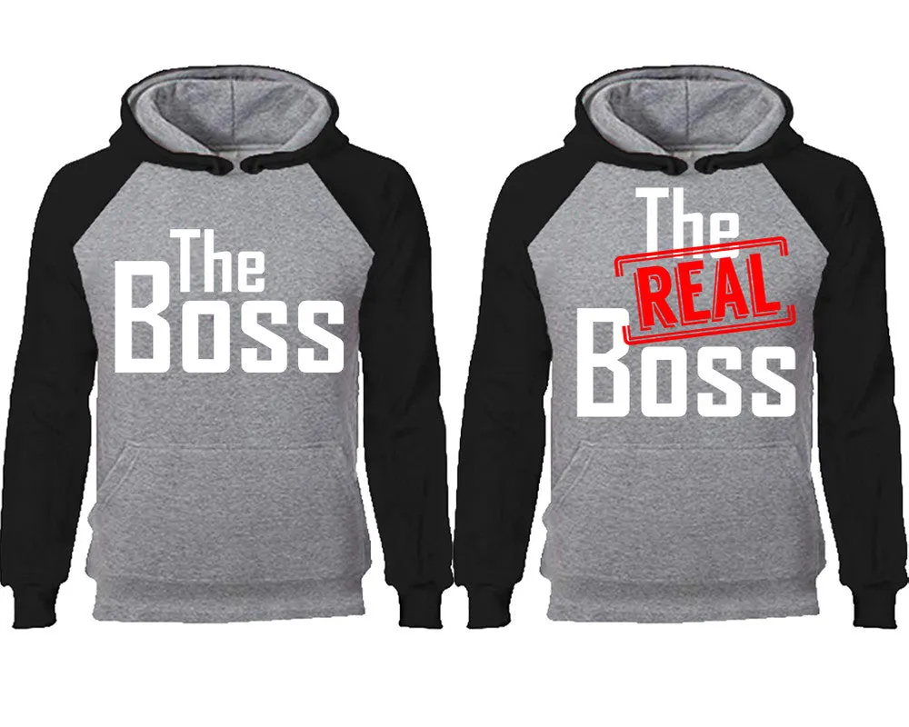 The Boss & The Real Boss Couple Matching Raglan Hoodies – Comfortable Unisex Pullover | Sold Separately in Sizes & Colors