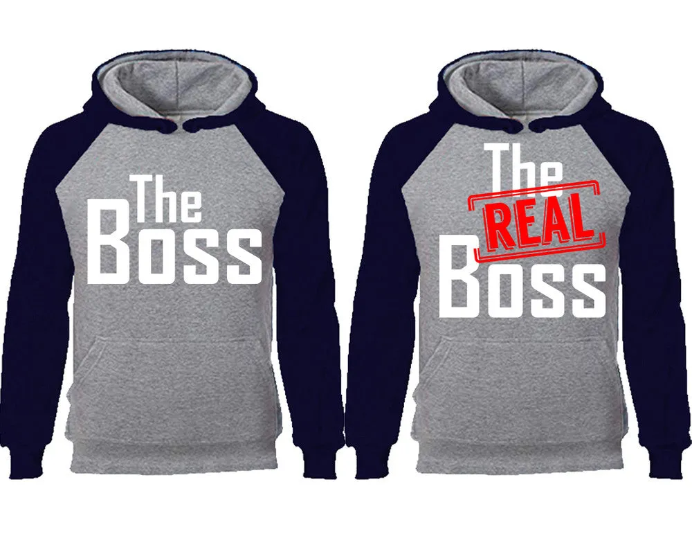 The Boss & The Real Boss Couple Matching Raglan Hoodies – Comfortable Unisex Pullover | Sold Separately in Sizes & Colors