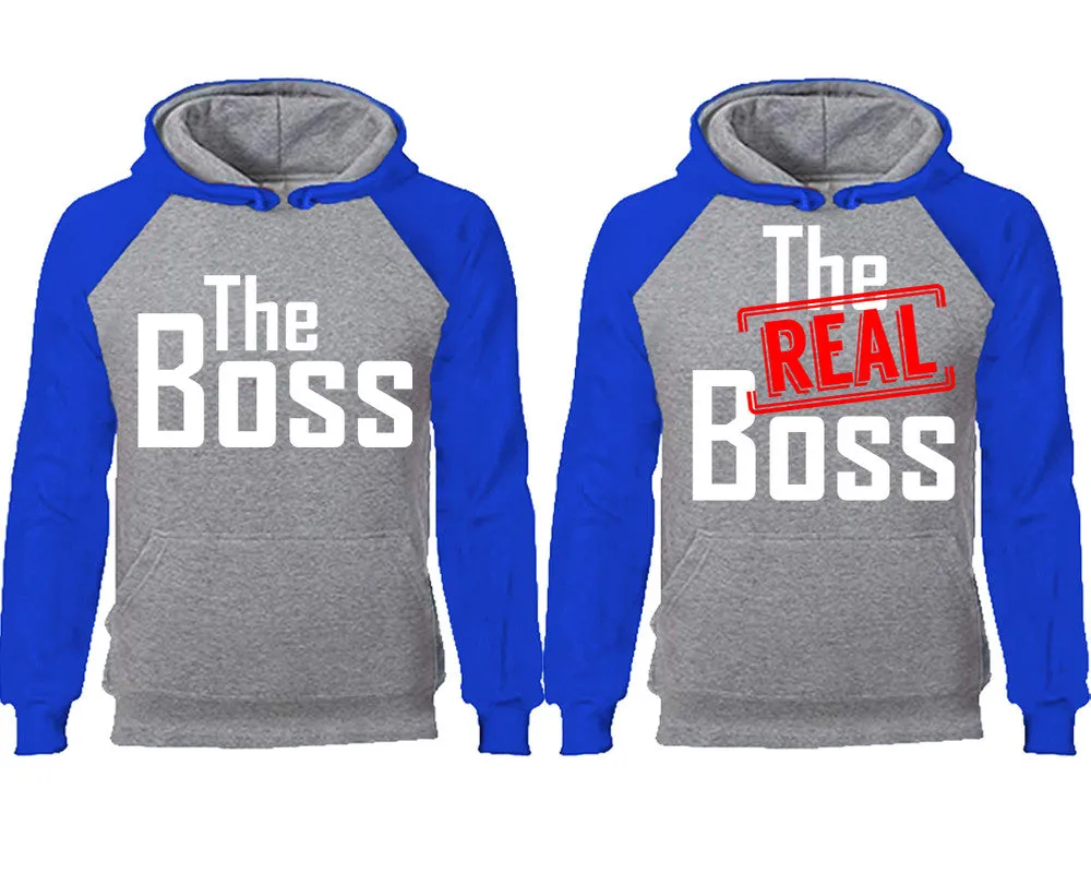 The Boss & The Real Boss Couple Matching Raglan Hoodies – Comfortable Unisex Pullover | Sold Separately in Sizes & Colors